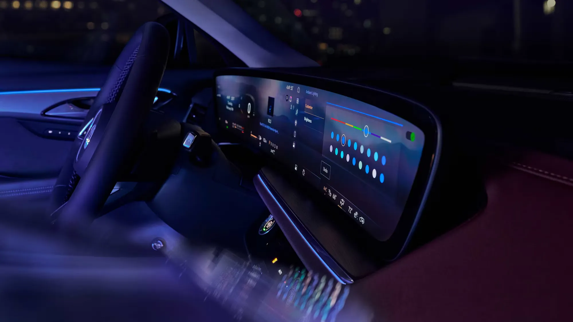 Écran ultralarge du Buick Envision 2026 illuminé dans l’habitacle.