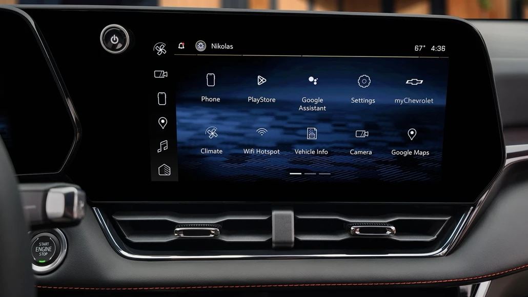 Écran d’infodivertissement du Chevrolet Equinox 2026 avec connectivité et applications intégrées.